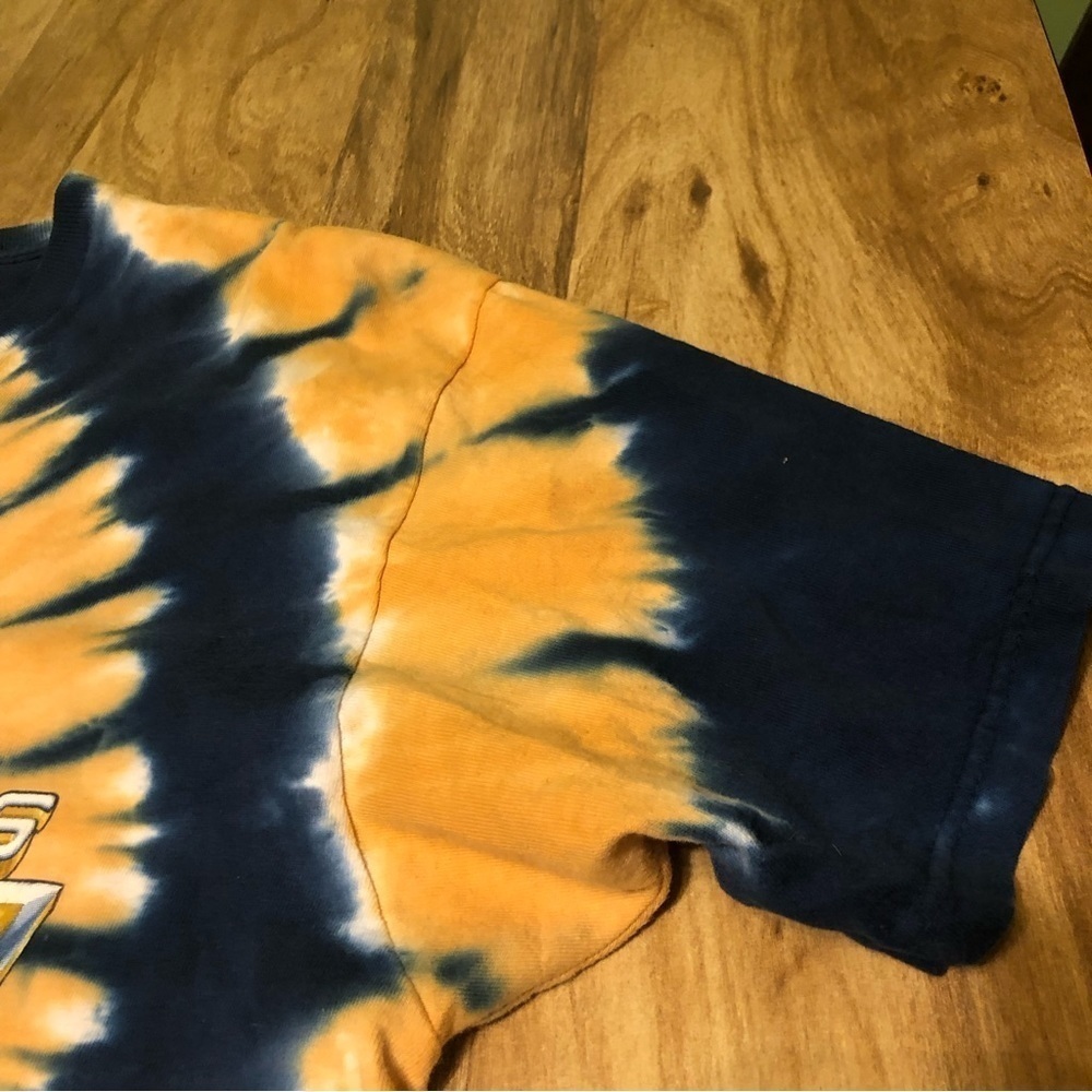 3/$25 Vintage 90s Liquid Blue St Louis Rams Tie Dye Blue Gold Circles Large - Picture 3 of 10